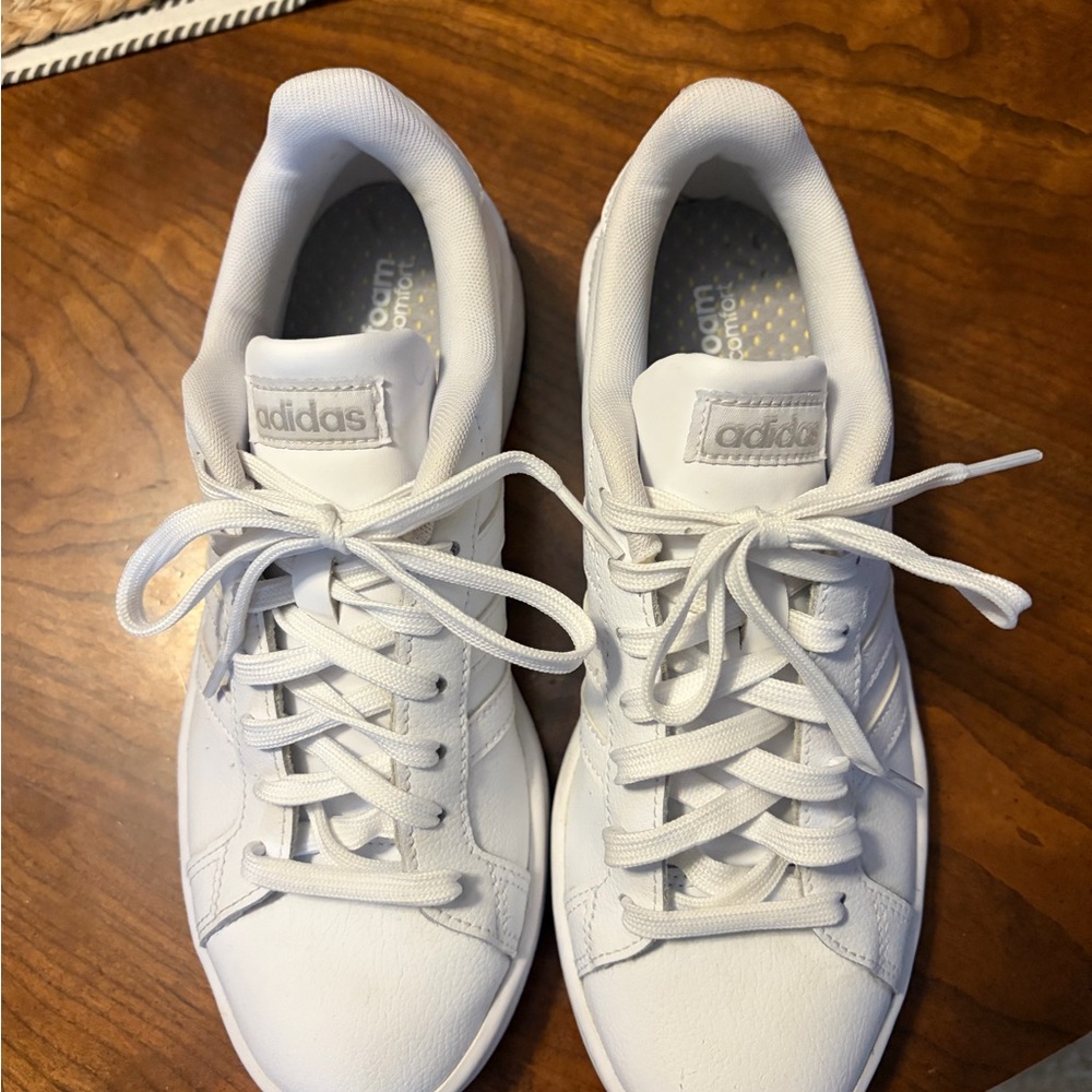 adidas Women's White Leather Sneakers - Picture 4 of 6